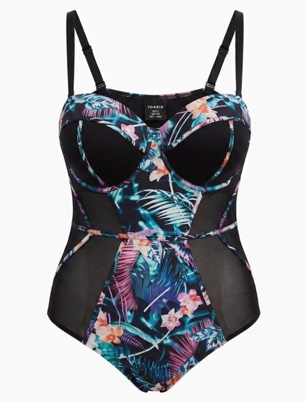 Torrid Slim Fix Underwire Piping One Piece Swimsuit Dreamy Tropical Sz 3 Cup DD - Picture 1 of 5